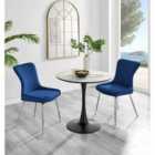 Furniture Box Elina White Marble Effect Round Dining Table and 2 Blue Nora Silver Leg Chairs