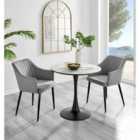 Furniture Box Elina White Marble Effect Round Dining Table and 2 Grey Calla Black Leg Chairs