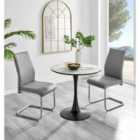 Furniture Box Elina White Marble Effect Round Dining Table and 2 Grey Lorenzo Chairs