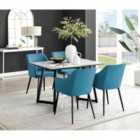 Furniture Box Carson White Marble Effect Dining Table and 4 Blue Calla Black Leg Chairs