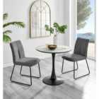 Furniture Box Elina White Marble Effect Round Dining Table and 2 Dark Grey Halle Chairs