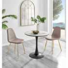 Furniture Box Elina White Marble Effect Round Dining Table and 2 Cappuccino Corona Gold Leg Chairs