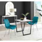 Furniture Box Carson White Marble Effect Square Dining Table and 2 Blue Pesaro Silver Chairs