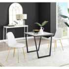 Furniture Box Carson White Marble Effect Square Dining Table and 2 White Corona Gold Leg Chairs