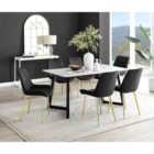 Furniture Box Carson White Marble Effect Dining Table and 6 Black Pesaro Gold Leg Chairs