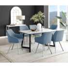 Furniture Box Carson White Marble Effect Dining Table and 6 Blue Falun Silver Leg Chairs
