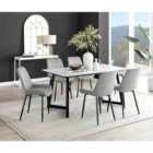 Furniture Box Carson White Marble Effect Dining Table and 6 Grey Pesaro Black Leg Chairs