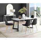 Furniture Box Carson White Marble Effect Dining Table and 6 Black Corona Gold Leg Chairs