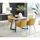Furniture Box Carson White Marble Effect Dining Table and 4 Mustard Calla Silver Leg Chairs