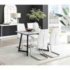 Furniture Box Carson White Marble Effect Dining Table and 4 Black Milan Chrome Leg Chairs