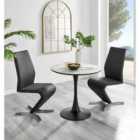 Furniture Box Elina White Marble Effect Round Dining Table and 2 Black Willow Chairs