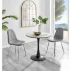 Furniture Box Elina White Marble Effect Round Dining Table and 2 Grey Corona Silver Chairs