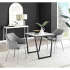 Furniture Box Carson White Marble Effect Square Dining Table and 2 Grey Calla Silver Leg Chairs