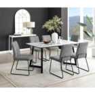 Furniture Box Carson White Marble Effect Dining Table and 6 Dark Grey Halle Chairs