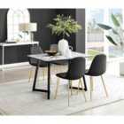 Furniture Box Carson White Marble Effect Dining Table and 4 Black Corona Gold Leg Chairs