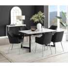 Furniture Box Carson White Marble Effect Dining Table and 6 Black Calla Silver Leg Chairs