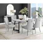 Furniture Box Carson White Marble Effect Dining Table and 6 Grey Belgravia Chairs