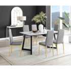 Furniture Box Carson White Marble Effect Dining Table and 6 Grey Milan Gold Leg Chairs