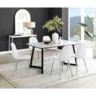 Furniture Box Carson White Marble Effect Dining Table and 6 White Corona Silver Chairs