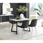 Furniture Box Carson White Marble Effect Dining Table and 4 Black Pesaro Silver Chairs