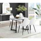 Furniture Box Carson White Marble Effect Dining Table and 4 White Corona Black Leg Chairs