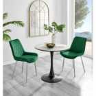 Furniture Box Elina White Marble Effect Round Dining Table and 2 Green Pesaro Silver Chairs