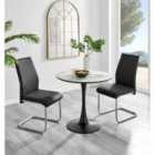 Furniture Box Elina White Marble Effect Round Dining Table and 2 Black Lorenzo Chairs