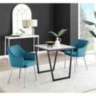 Furniture Box Carson White Marble Effect Square Dining Table and 2 Blue Calla Silver Leg Chairs
