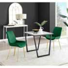 Furniture Box Carson White Marble Effect Square Dining Table and 2 Green Pesaro Gold Leg Chairs