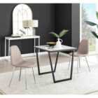 Furniture Box Carson White Marble Effect Square Dining Table and 2 Cappuccino Corona Silver Chairs