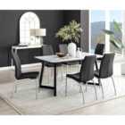 Furniture Box Carson White Marble Effect Dining Table and 6 Black Isco Chairs