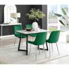 Furniture Box Carson White Marble Effect Dining Table and 4 Green Pesaro Silver Chairs