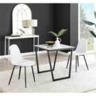 Furniture Box Carson White Marble Effect Square Dining Table and 2 White Corona Black Leg Chairs