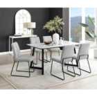 Furniture Box Carson White Marble Effect Dining Table and 6 Light Grey Halle Chairs
