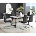 Furniture Box Carson White Marble Effect Dining Table and 6 Black Murano Chairs