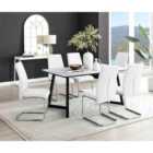 Furniture Box Carson White Marble Effect Dining Table and 6 White Lorenzo Chairs