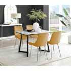 Furniture Box Carson White Marble Effect Dining Table and 4 Mustard Pesaro Silver Chairs