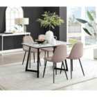 Furniture Box Carson White Marble Effect Dining Table and 4 Cappuccino Corona Black Leg Chairs