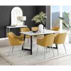 Furniture Box Carson White Marble Effect Dining Table and 6 Mustard Calla Silver Leg Chairs