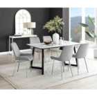 Furniture Box Carson White Marble Effect Dining Table and 6 Grey Pesaro Silver Chairs