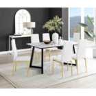 Furniture Box Carson White Marble Effect Dining Table and 6 White Milan Gold Leg Chairs