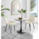 Furniture Box Elina White Marble Effect Round Dining Table and 2 Cream Pesaro Black Leg Chairs