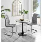 Furniture Box Elina White Marble Effect Round Dining Table and 2 Grey Murano Chairs