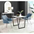 Furniture Box Carson White Marble Effect Square Dining Table and 2 Blue Falun Silver Leg Chairs