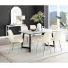 Furniture Box Carson White Marble Effect Dining Table and 6 Cream Pesaro Silver Chairs