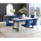 Furniture Box Carson White Marble Effect Dining Table and 6 Blue Nora Silver Leg Chairs