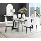 Furniture Box Carson White Marble Effect Dining Table and 6 White Milan Black Leg Chairs