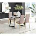 Furniture Box Carson White Marble Effect Dining Table and 4 Grey Milan Gold Leg Chairs