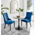 Furniture Box Elina White Marble Effect Round Dining Table and 2 Blue Belgravia Black Leg Chairs