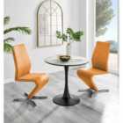 Furniture Box Elina White Marble Effect Round Dining Table and 2 Mustard Willow Chairs